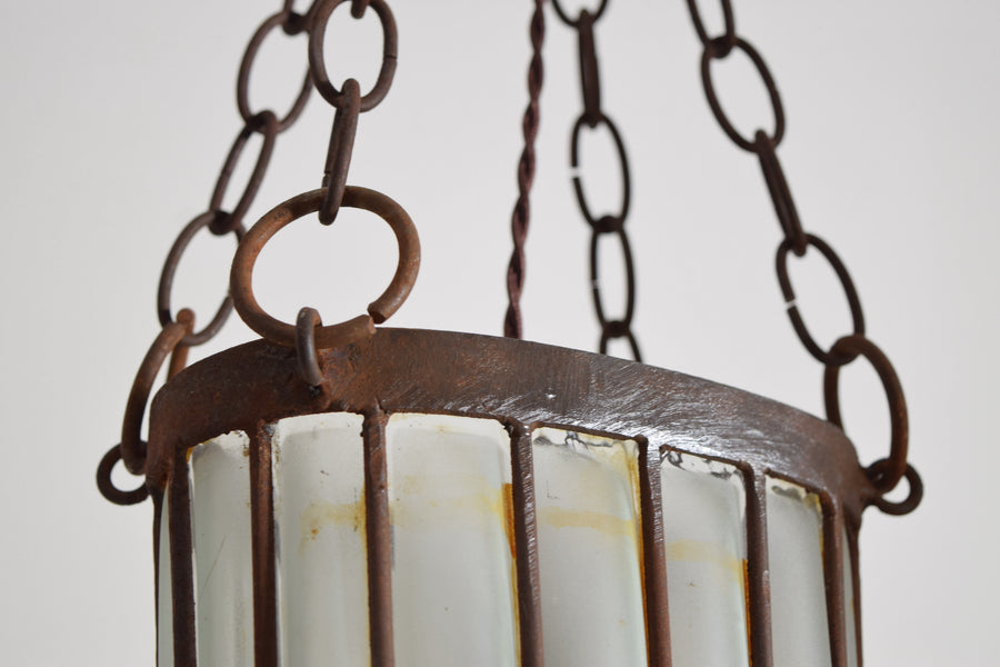 Pair of Iron and Blown Glass Pendant Lanterns
