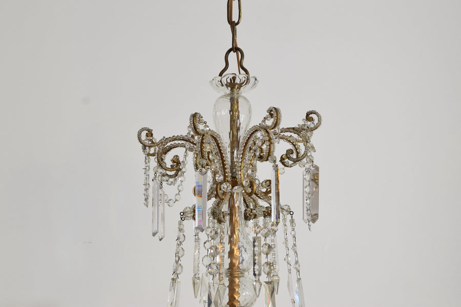 Gilt Metal and Glass 8-Light Chandelier