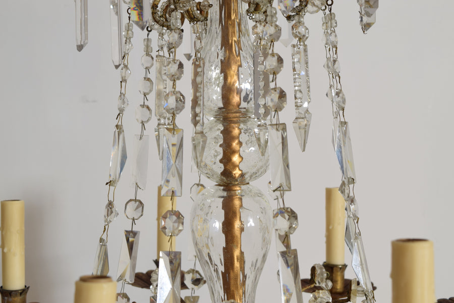 Gilt Metal and Glass 8-Light Chandelier