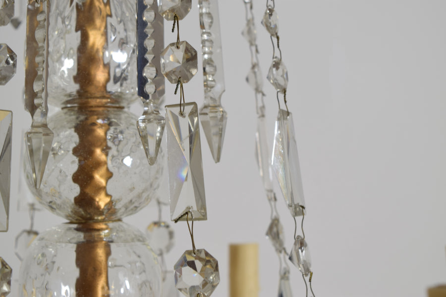 Gilt Metal and Glass 8-Light Chandelier