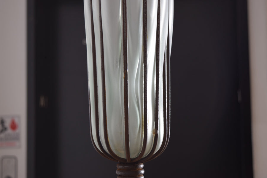 Pair of Iron and Blown Glass Pendant Lanterns