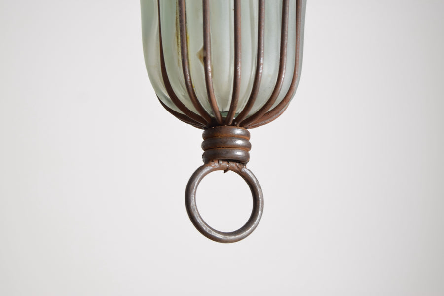 Pair of Iron and Blown Glass Pendant Lanterns