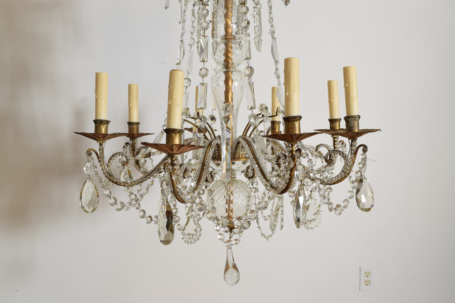 Gilt Metal and Glass 8-Light Chandelier