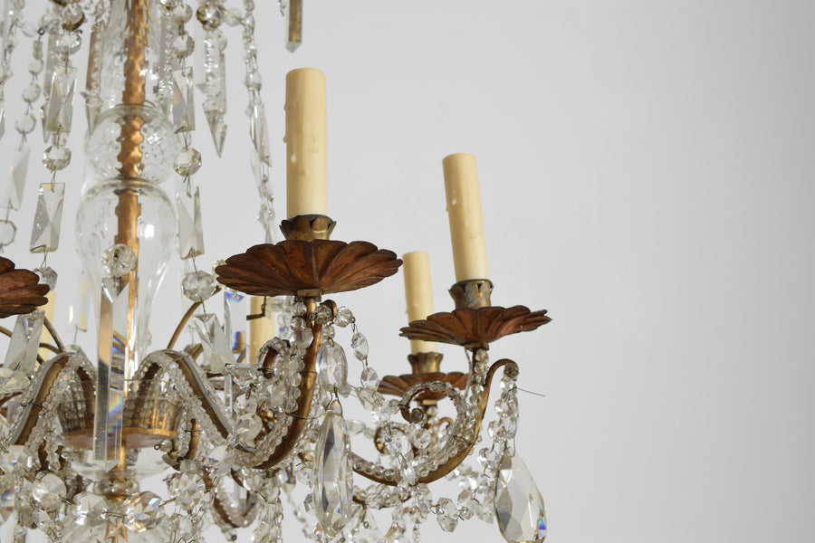 Gilt Metal and Glass 8-Light Chandelier