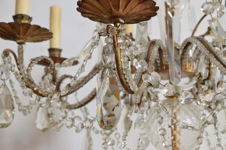 Gilt Metal and Glass 8-Light Chandelier