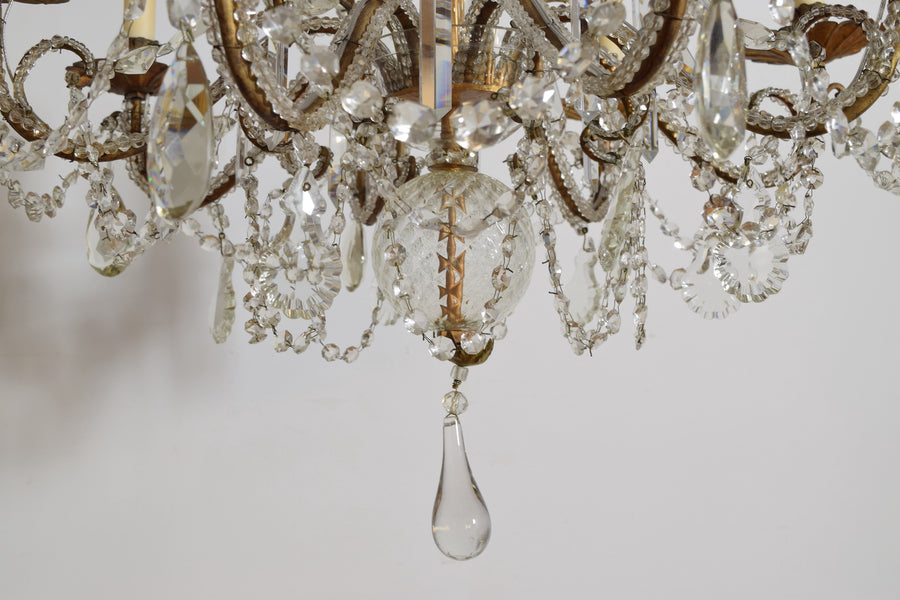 Gilt Metal and Glass 8-Light Chandelier