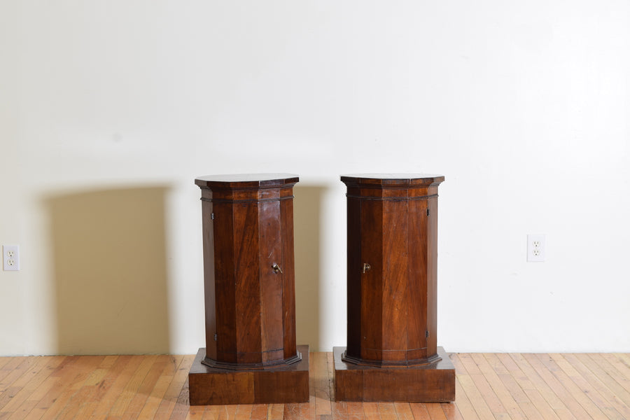 Pair of Walnut Dodecagonal Pedestal Cabinets