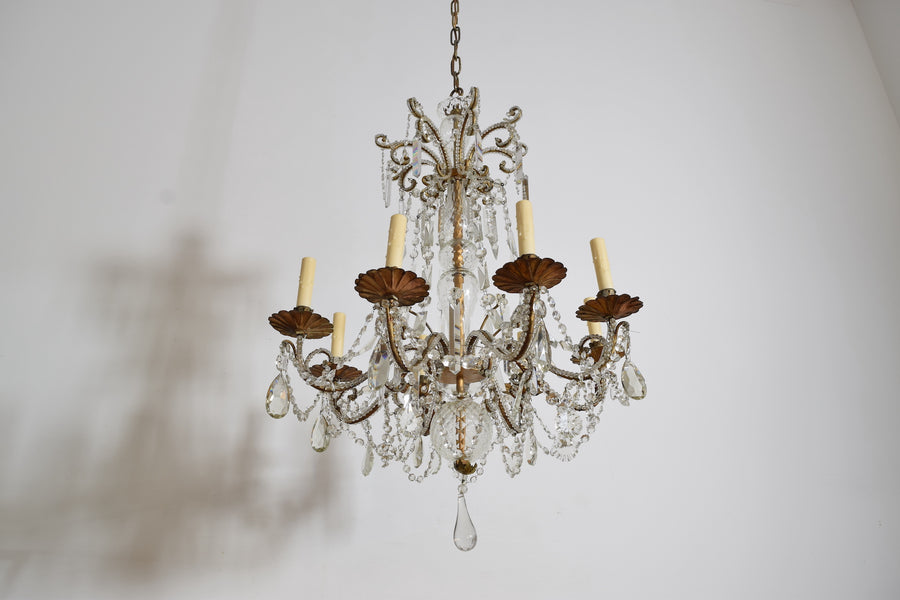 Gilt Metal and Glass 8-Light Chandelier
