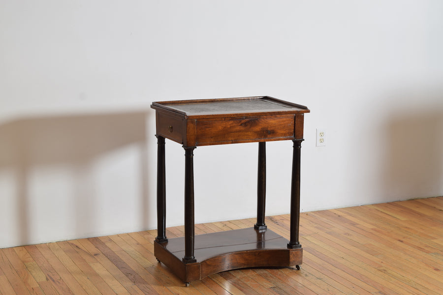 Walnut and Ebonized Stenciled Leather Writing Table