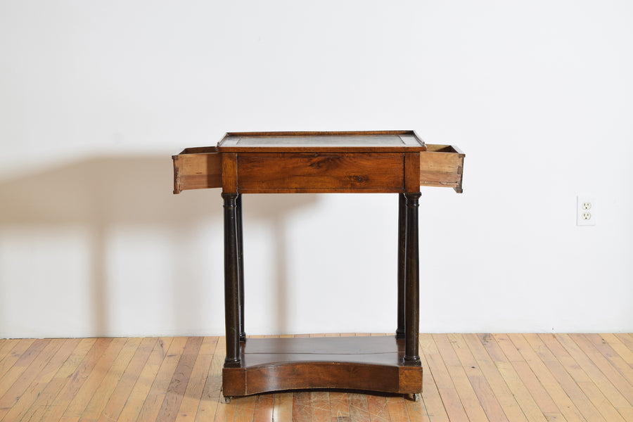 Walnut and Ebonized Stenciled Leather Writing Table