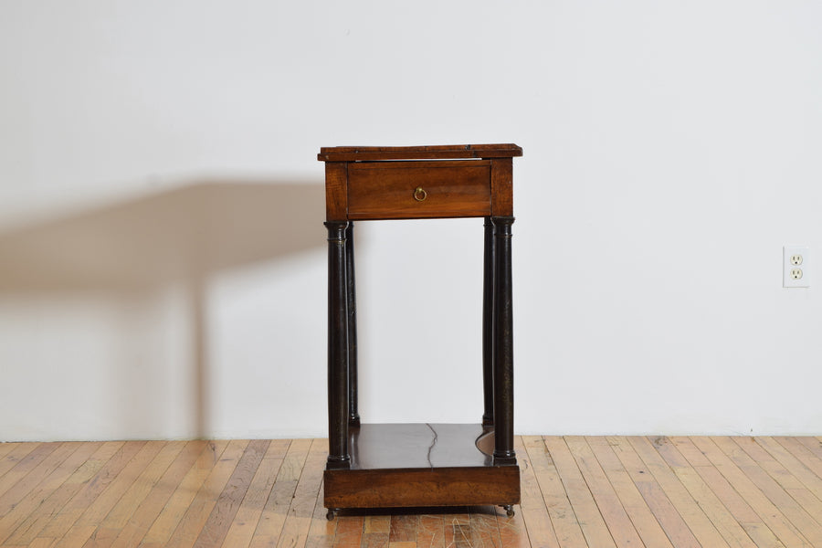 Walnut and Ebonized Stenciled Leather Writing Table