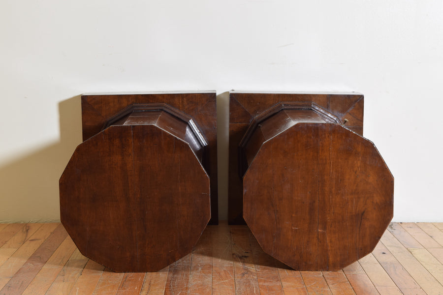 Pair of Walnut Dodecagonal Pedestal Cabinets