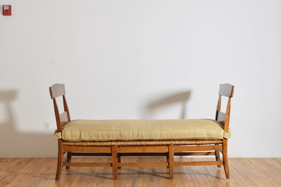Walnut and Rush Seat High Sided Bench or Daybed