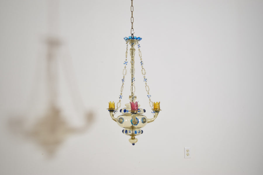Rare Blown and Colored Murano Glass 3-Light Chandelier