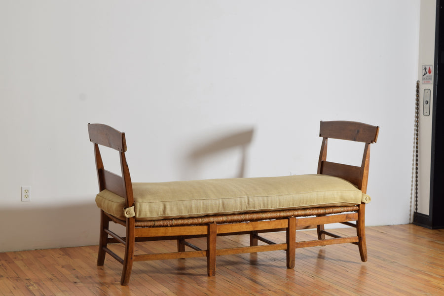 Walnut and Rush Seat High Sided Bench or Daybed
