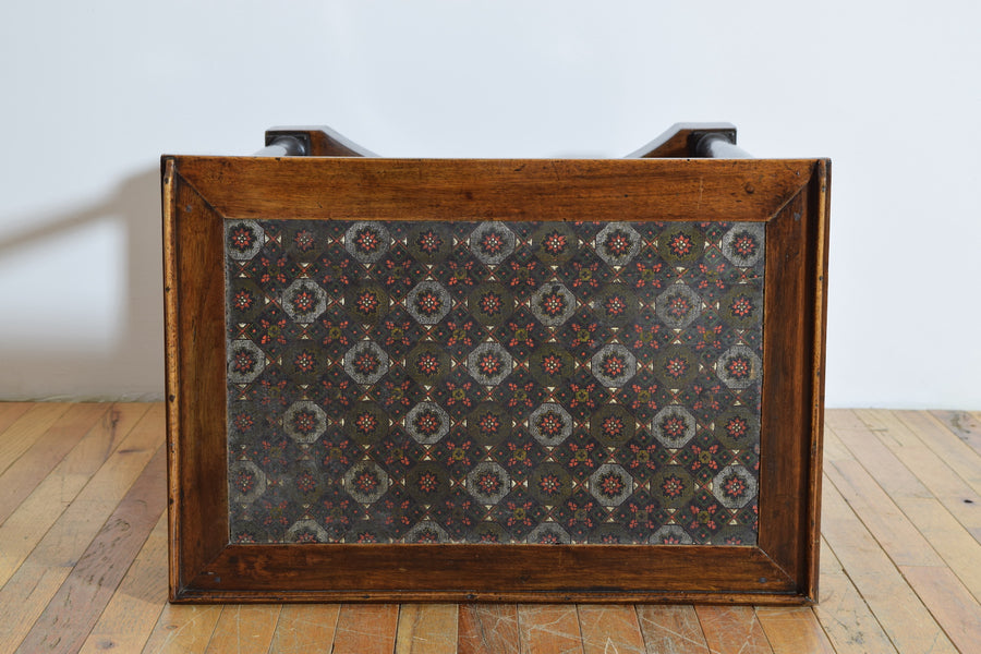 Walnut and Ebonized Stenciled Leather Writing Table