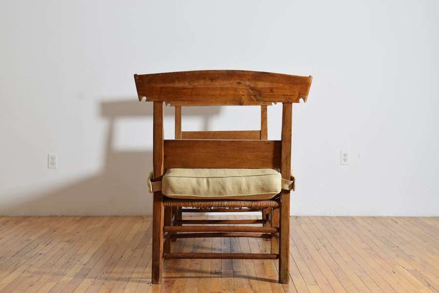 Walnut and Rush Seat High Sided Bench or Daybed