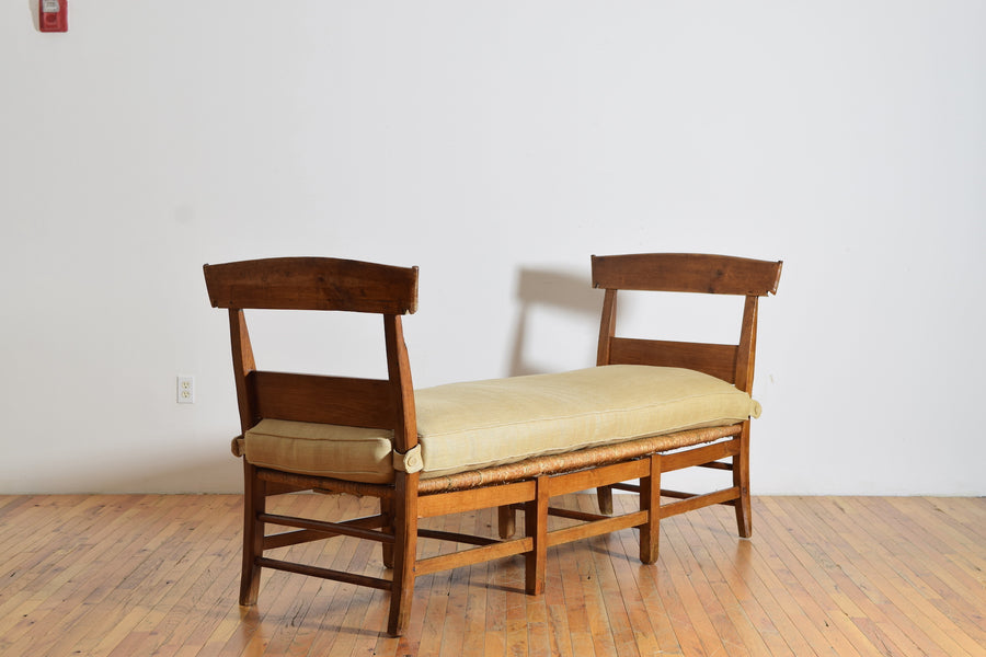 Walnut and Rush Seat High Sided Bench or Daybed
