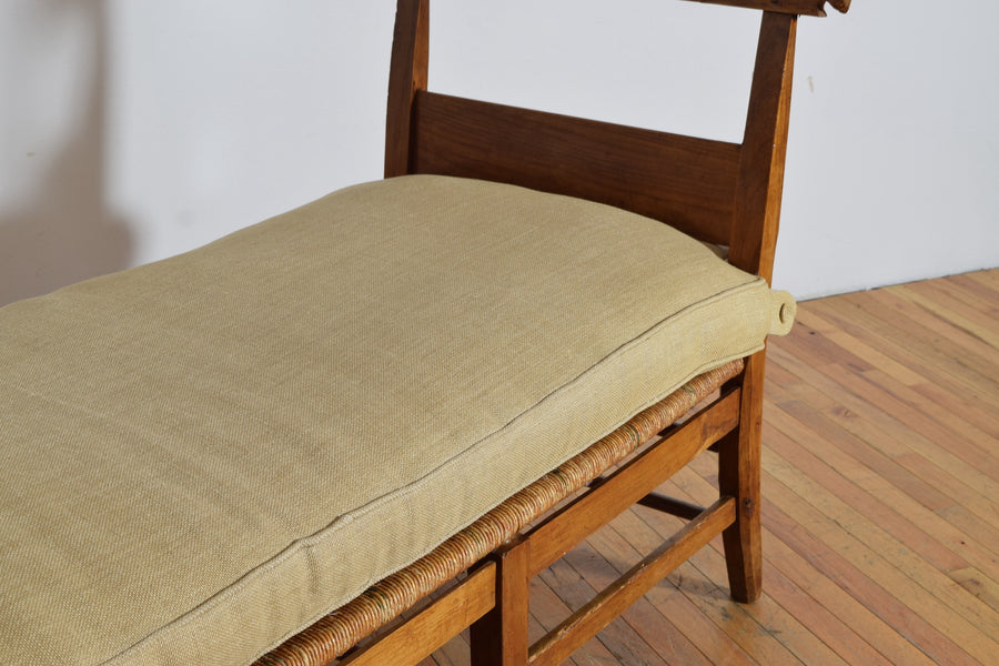 Walnut and Rush Seat High Sided Bench or Daybed