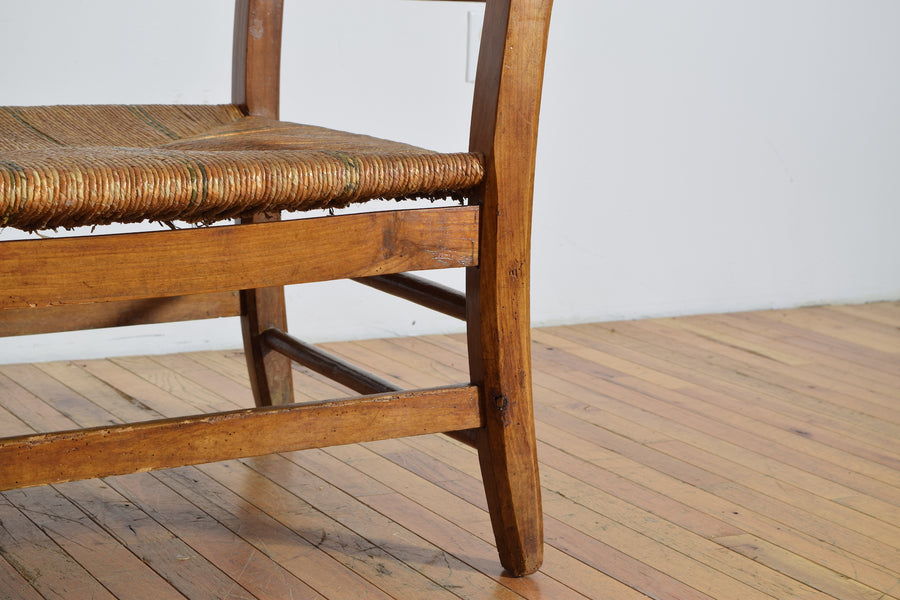 Walnut and Rush Seat High Sided Bench or Daybed