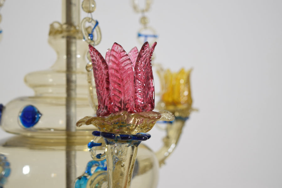 Rare Blown and Colored Murano Glass 3-Light Chandelier