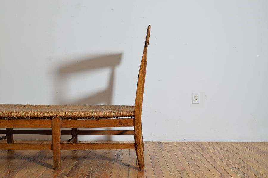 Walnut and Rush Seat High Sided Bench or Daybed