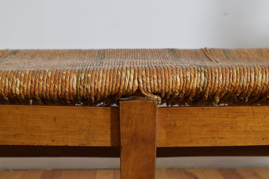 Walnut and Rush Seat High Sided Bench or Daybed