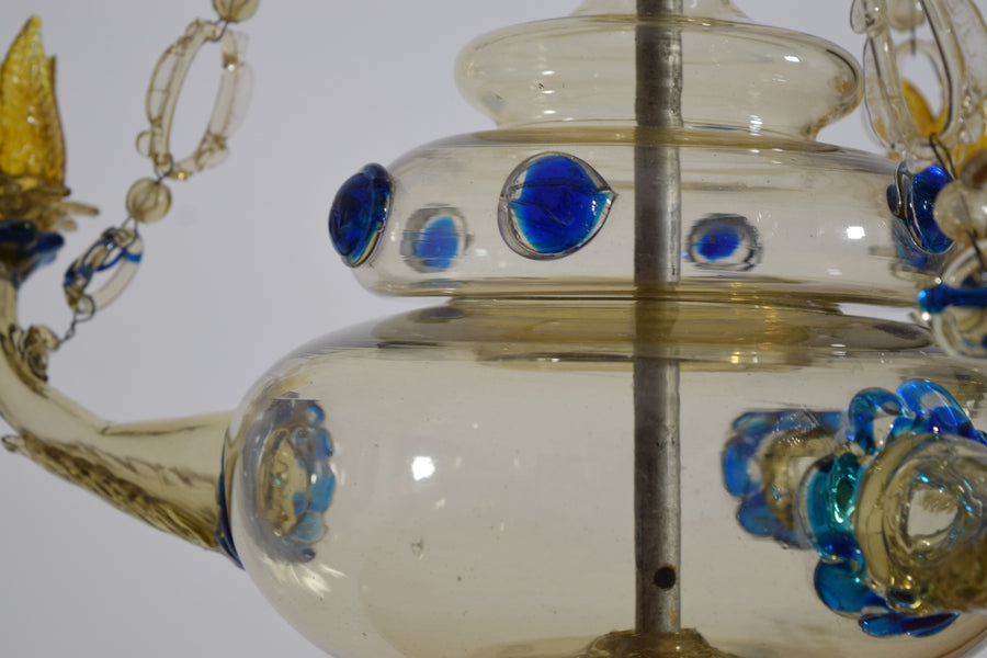 Rare Blown and Colored Murano Glass 3-Light Chandelier