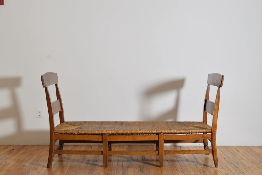 Walnut and Rush Seat High Sided Bench or Daybed