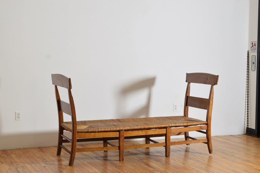 Walnut and Rush Seat High Sided Bench or Daybed