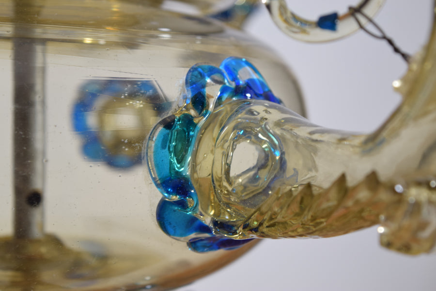 Rare Blown and Colored Murano Glass 3-Light Chandelier