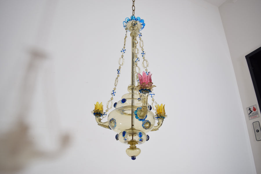 Rare Blown and Colored Murano Glass 3-Light Chandelier