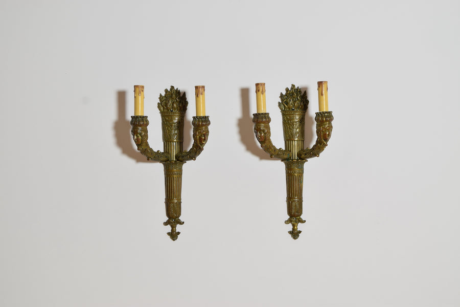 Pair of Brass 2-Arm Sconces