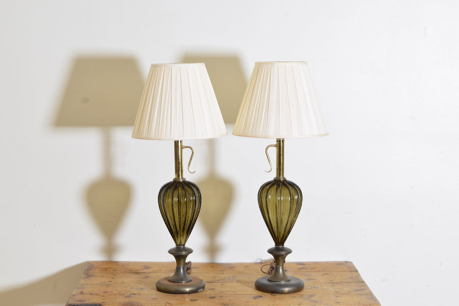 Pair of Tall Amber Blown Glass Lamps