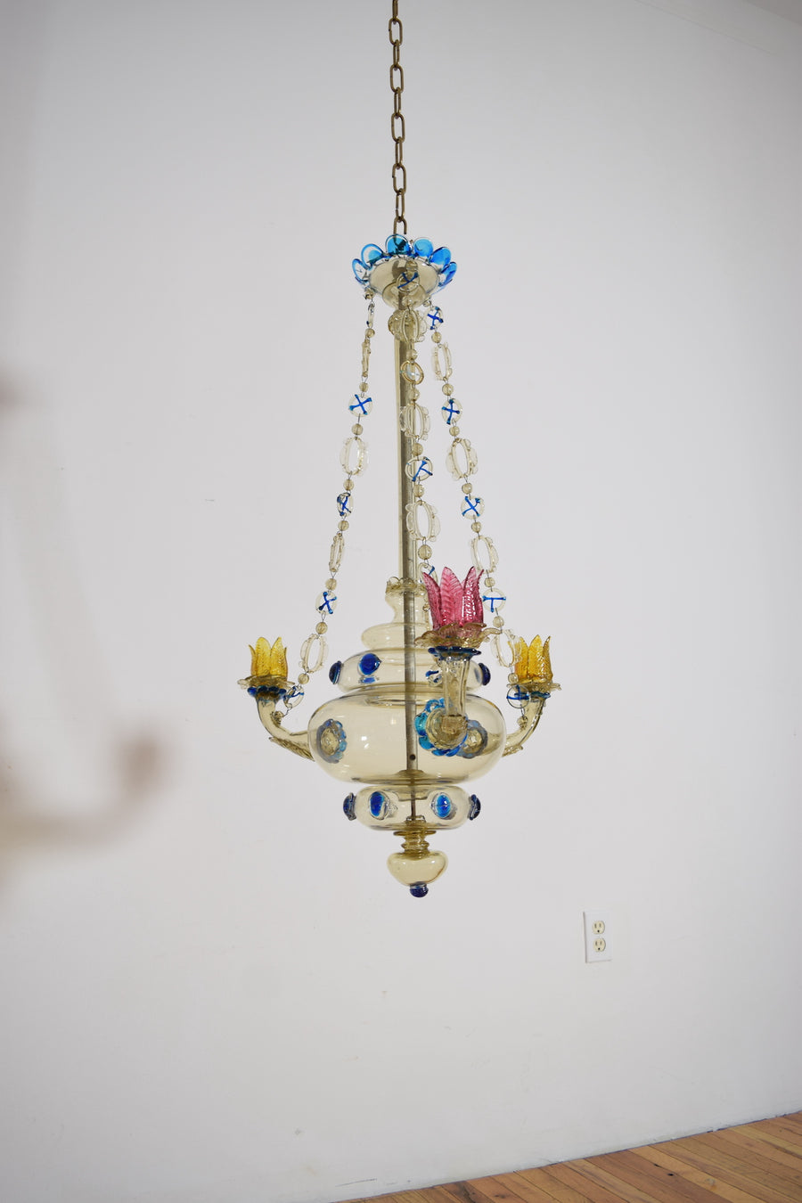 Rare Blown and Colored Murano Glass 3-Light Chandelier