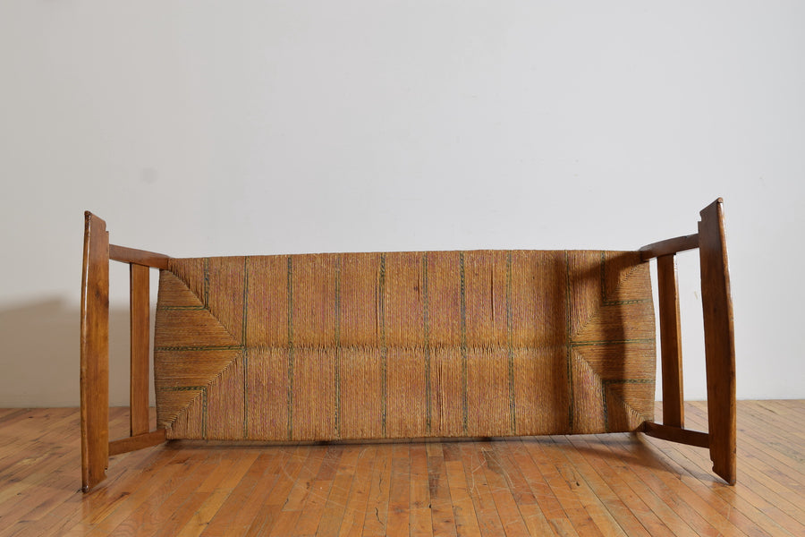 Walnut and Rush Seat High Sided Bench or Daybed
