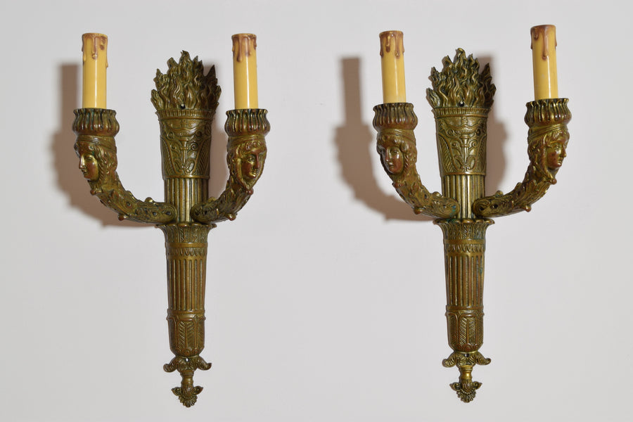 Pair of Brass 2-Arm Sconces