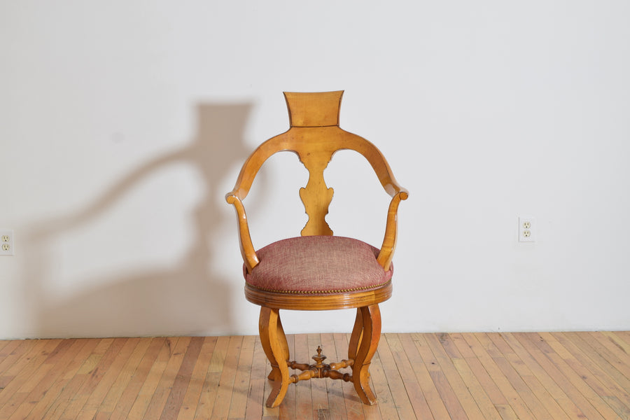 Maple and Upholstered Swivel Barber’s Armchair