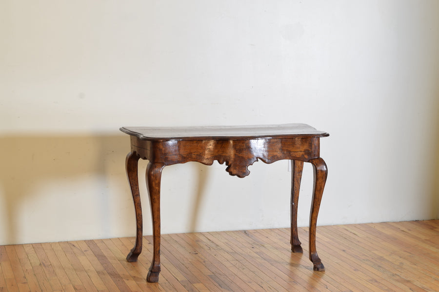 Shaped Walnut and Fir Wood Console Table