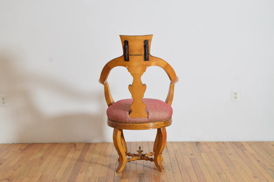 Maple and Upholstered Swivel Barber’s Armchair