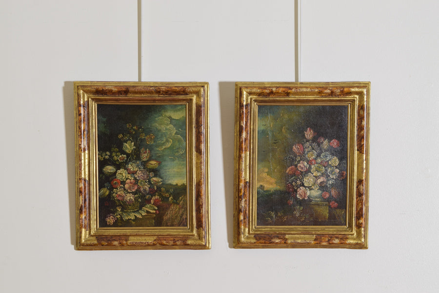 Pair of Oils on Canvas Depicting Floral Arrangements