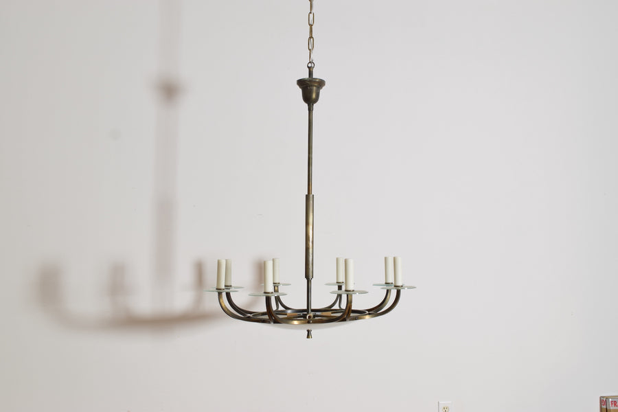 Brass and Glass 12-Light Chandelier