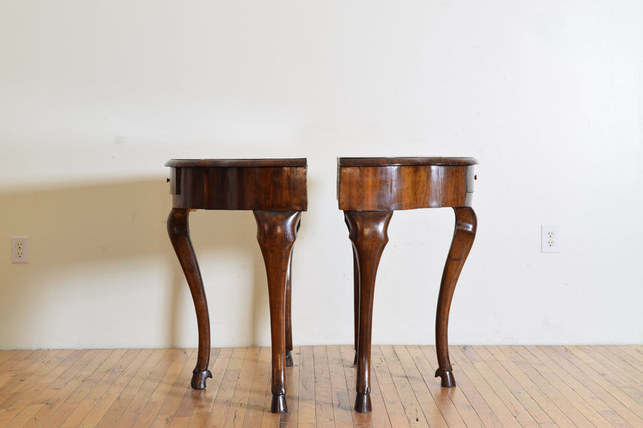 Pair of Walnut and Veneered 1-Drawer Console Tables