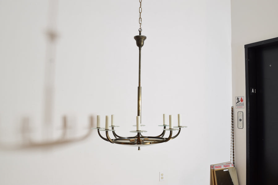 Brass and Glass 12-Light Chandelier