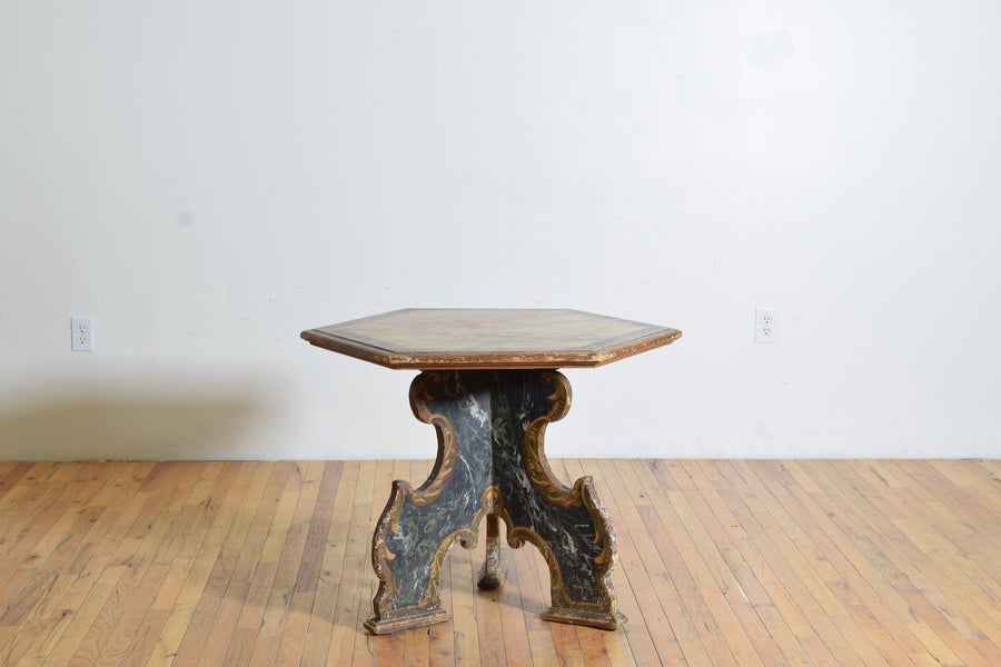 Faux Marble Painted Hexagonal Table