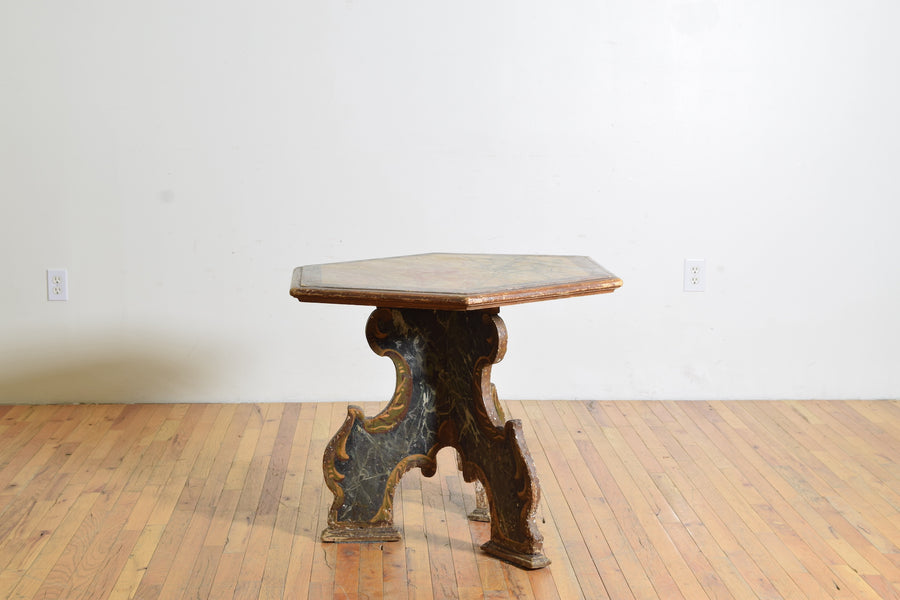 Faux Marble Painted Hexagonal Table