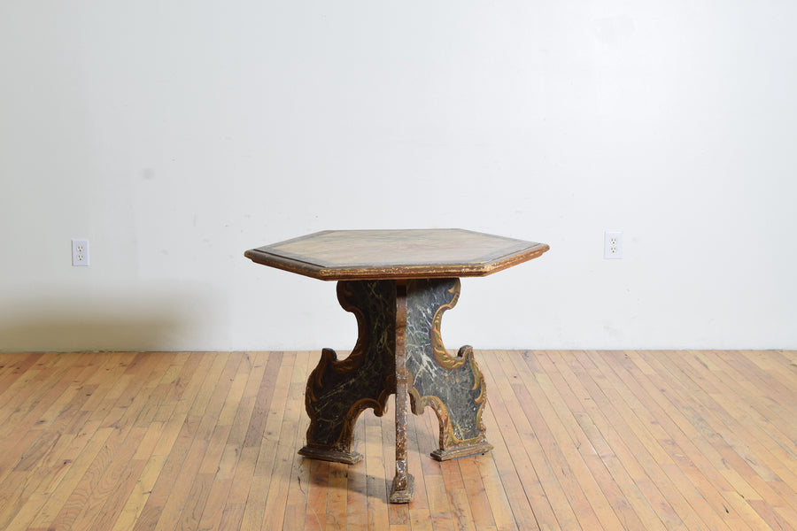 Faux Marble Painted Hexagonal Table