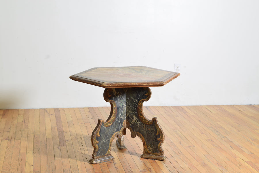 Faux Marble Painted Hexagonal Table