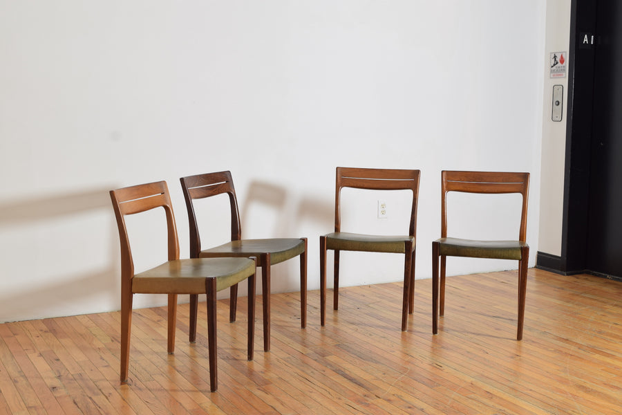 Set of 4 Teak and Leather Dining Chairs