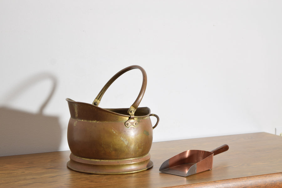 Brass Handled Pouring Bucket and Copper Shovel